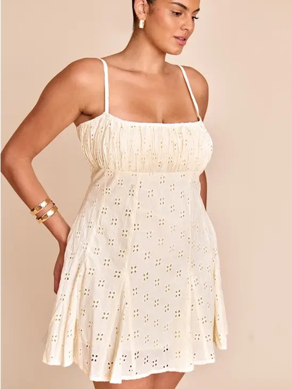 PRETTY LITTLE THING | Plus Lemon Broderie Strappy Pleated Shift Dress